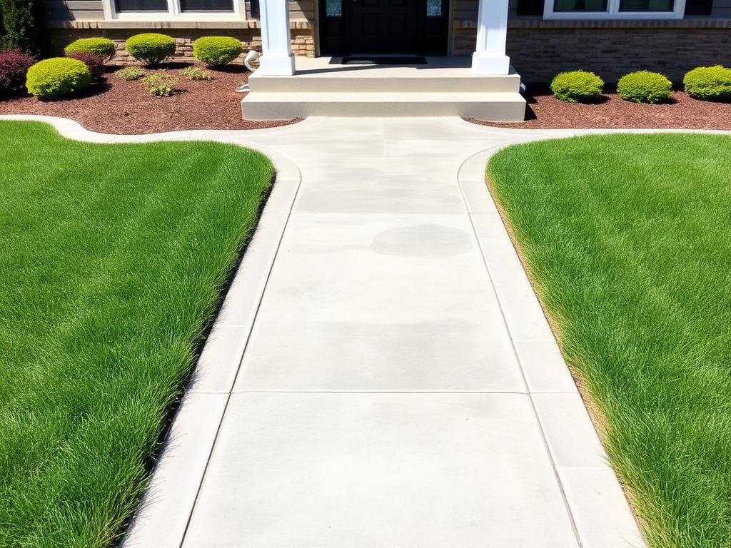 New concrete sidewalk leading to a home entrance